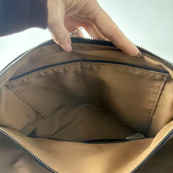 Sondra Roberts Squared Vegan Leather Brown Suede Clutch Purse Makeup Bag Travel - Picture 14 of 14